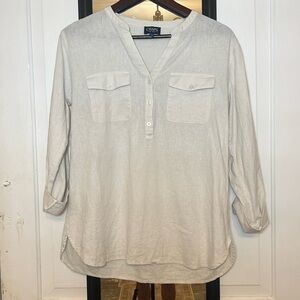 Chaps Light Beige Button-Up Blouse
